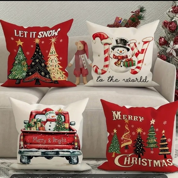 NEW! Christmas Decor Pillow Covers 18 x18 Inches Set of 4 Snowman Christmas Tree - Picture 2 of 6
